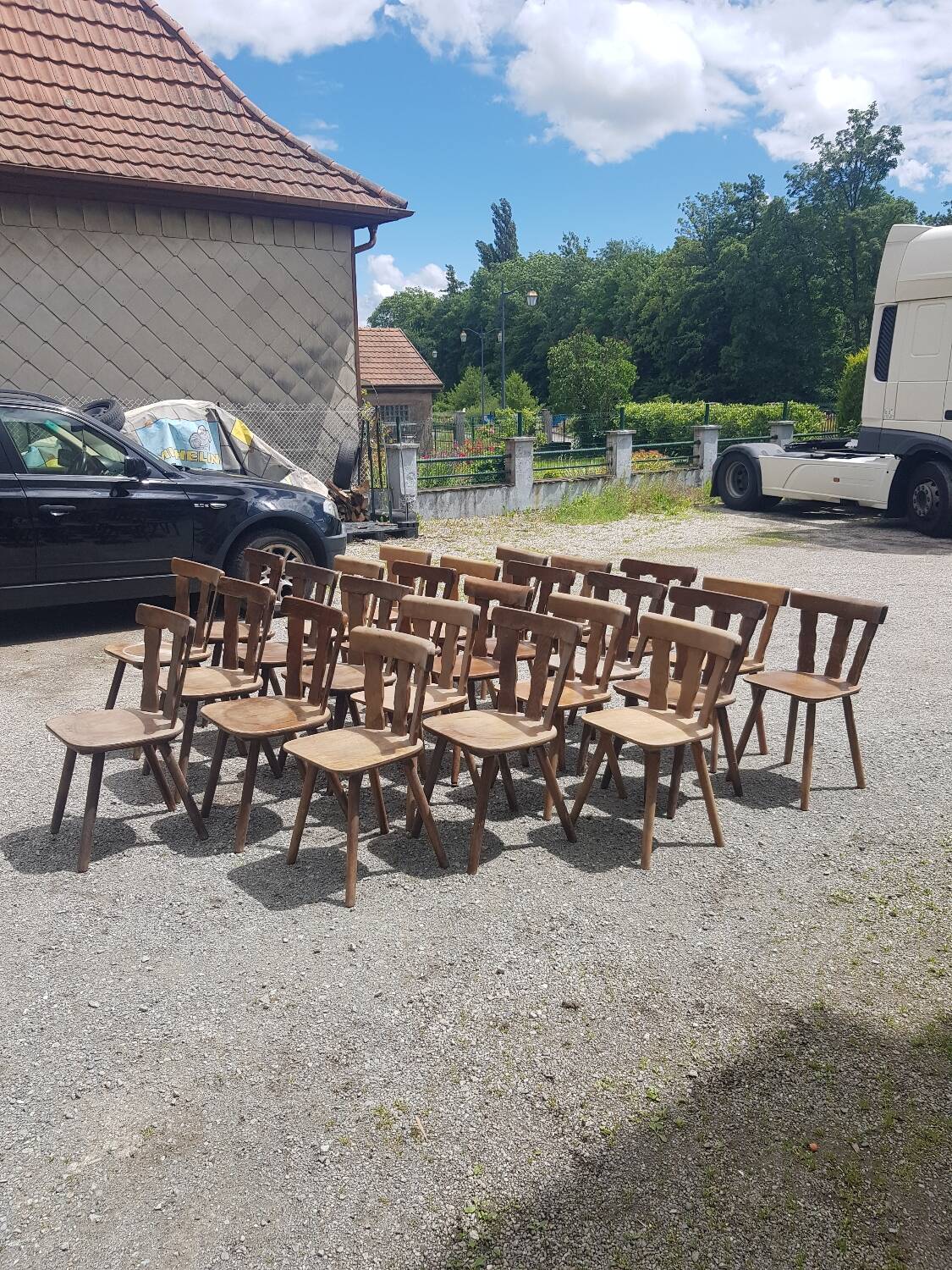 Old bistro chairs in solid oak wood