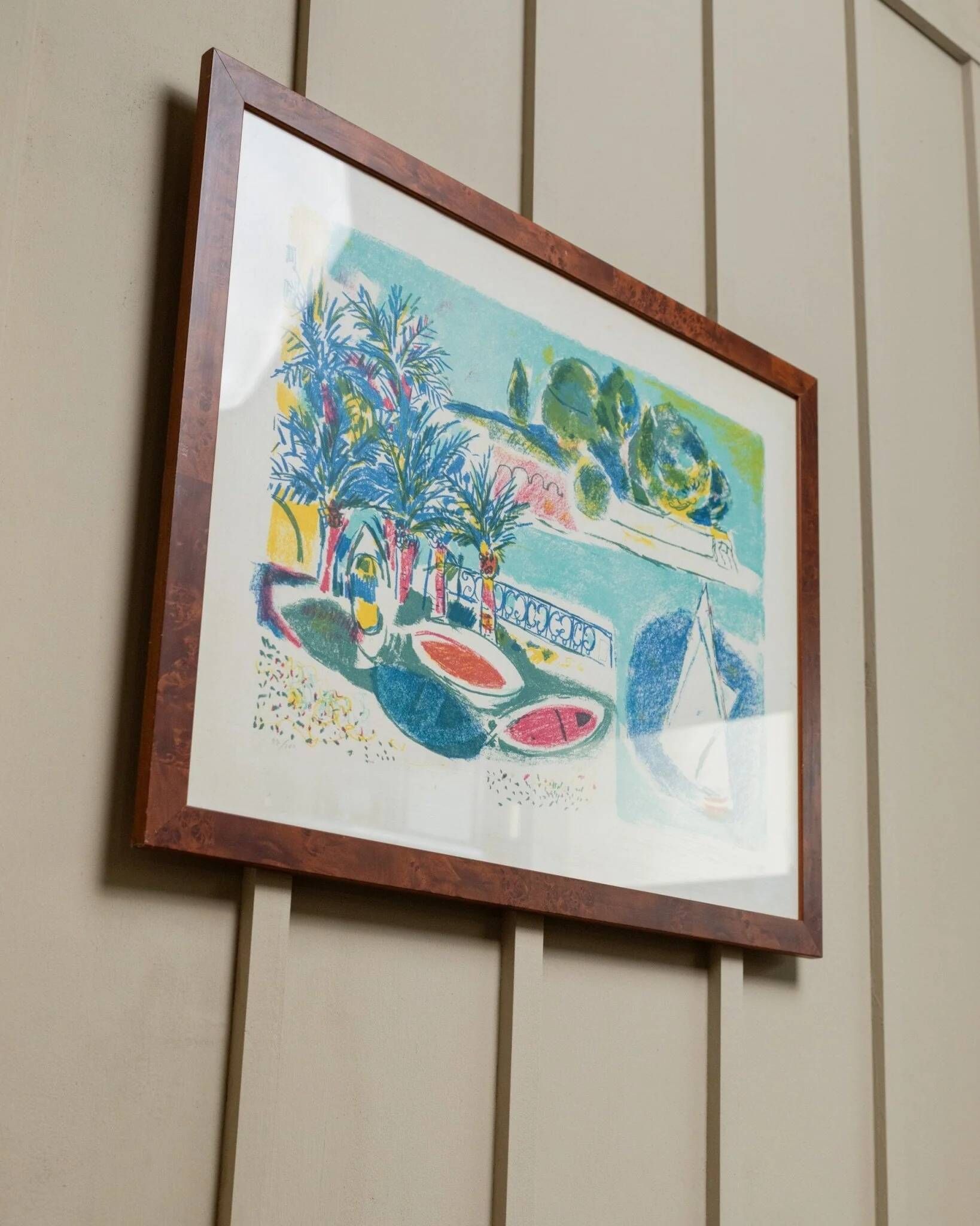 Vintage lithograph by Enrico Paolucci (1901-1999) – Beach motif – Colourful work, 70s style, wall art, unique decoration, gift idea.