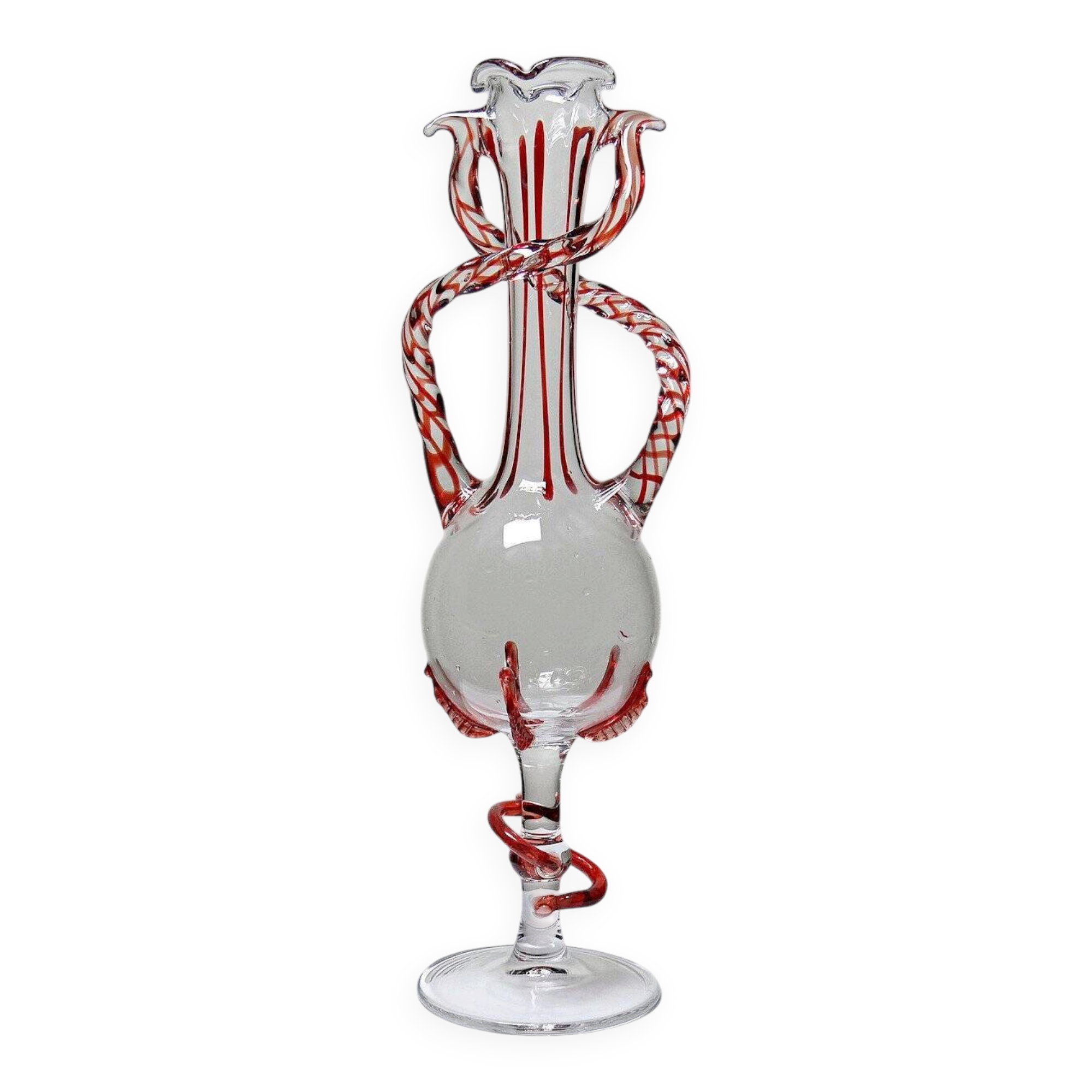 Vintage Murano blown glass soliflore vase 50-60 Filigrana/Zanfirico