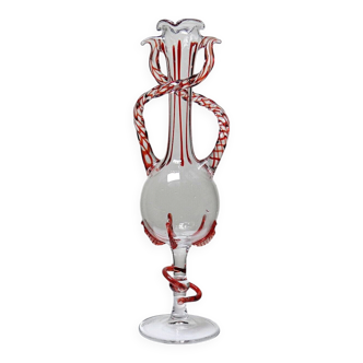 Vintage Murano blown glass soliflore vase 50-60 Filigrana/Zanfirico