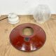 Industrial porcelain red enamel pendant light with ribbed clear glass, 1970s