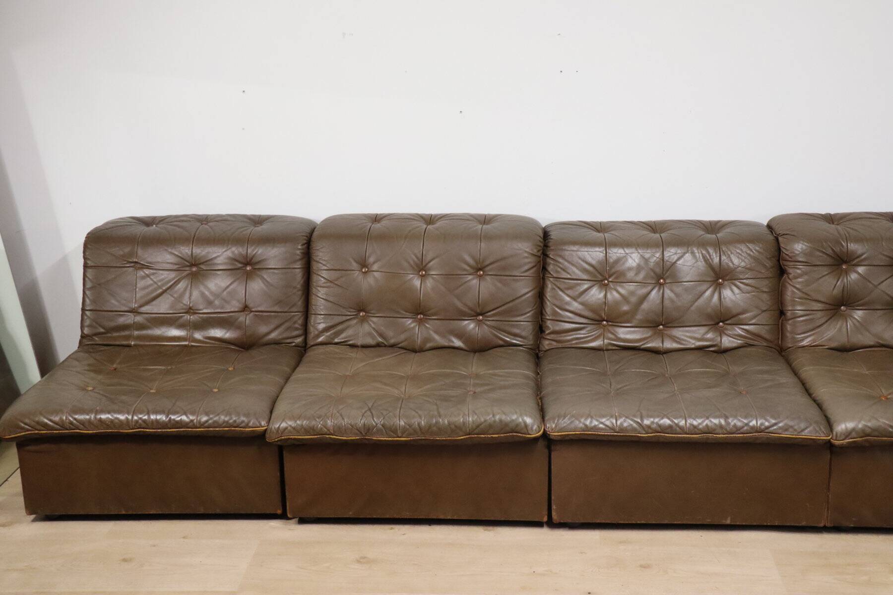 Vintage modular patchwork leather sofa, 1970s