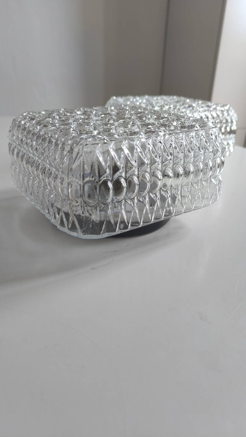 Pair of pressed glass wall lights, 1970