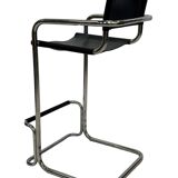 Tabouret de bar vintage en cuir noir et chrome, Italie
