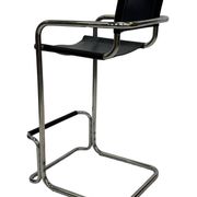 Tabouret de bar vintage en cuir noir et chrome, Italie