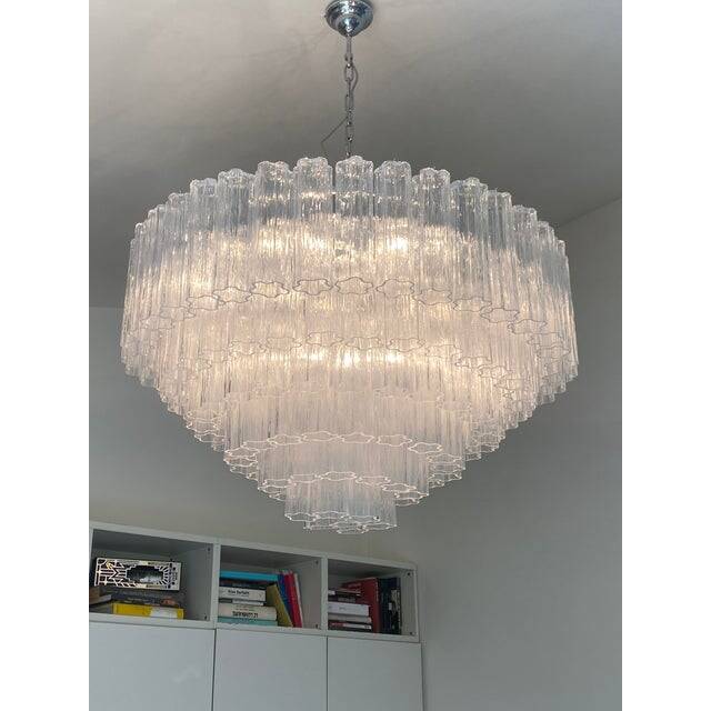 Contemporary transparent "tronchi" murano glass chandelier in venini style