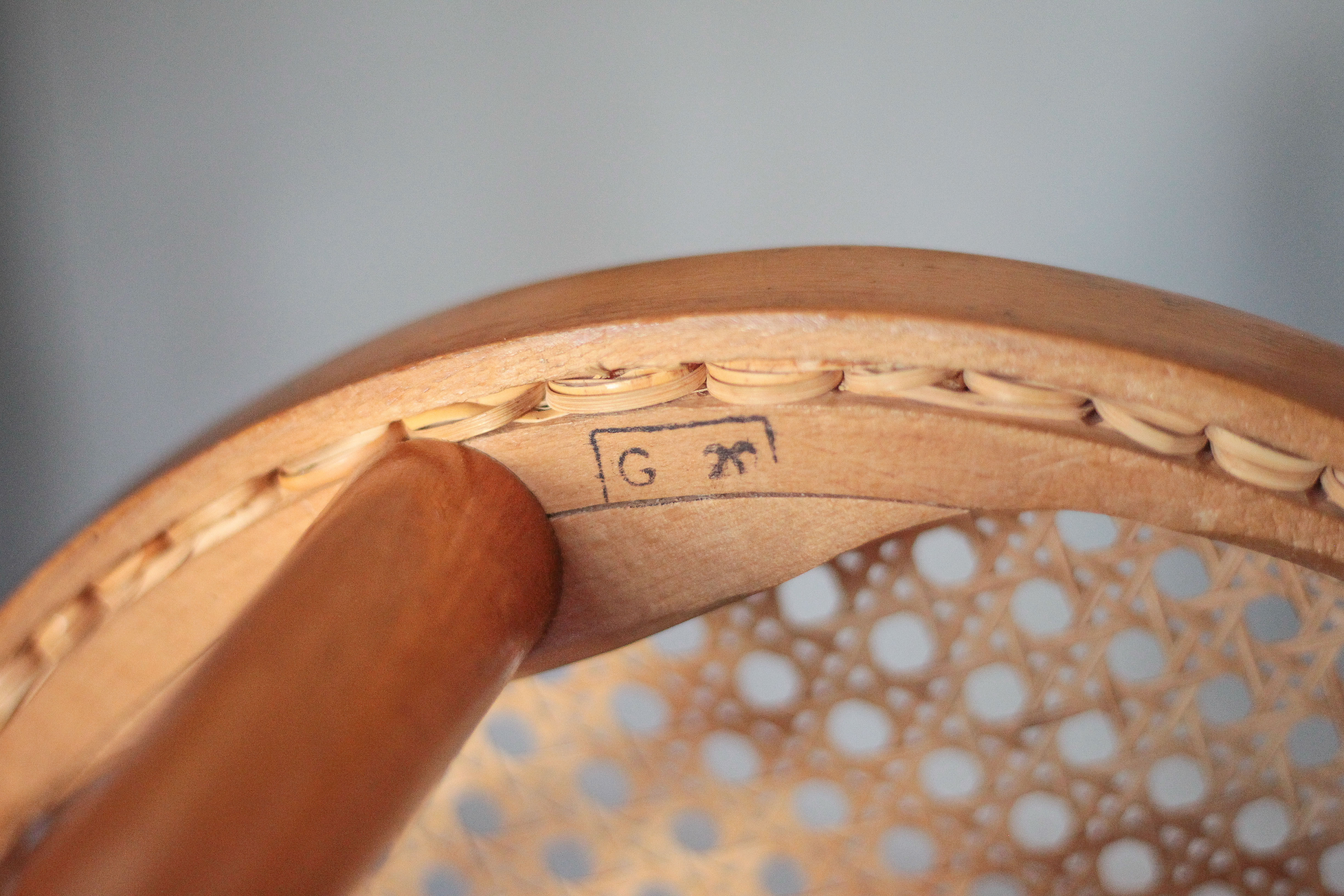 Vintage wooden and cane stool, stool made in Romania, wooden stool