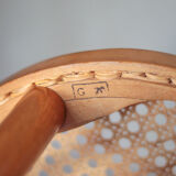 Vintage wooden and cane stool, stool made in Romania, wooden stool