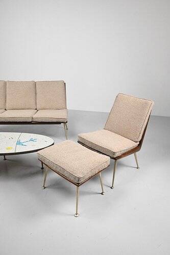 Three-Seater Sofa and Lounge Chair with Hocker by Hans Mitzlaff, Set of 3