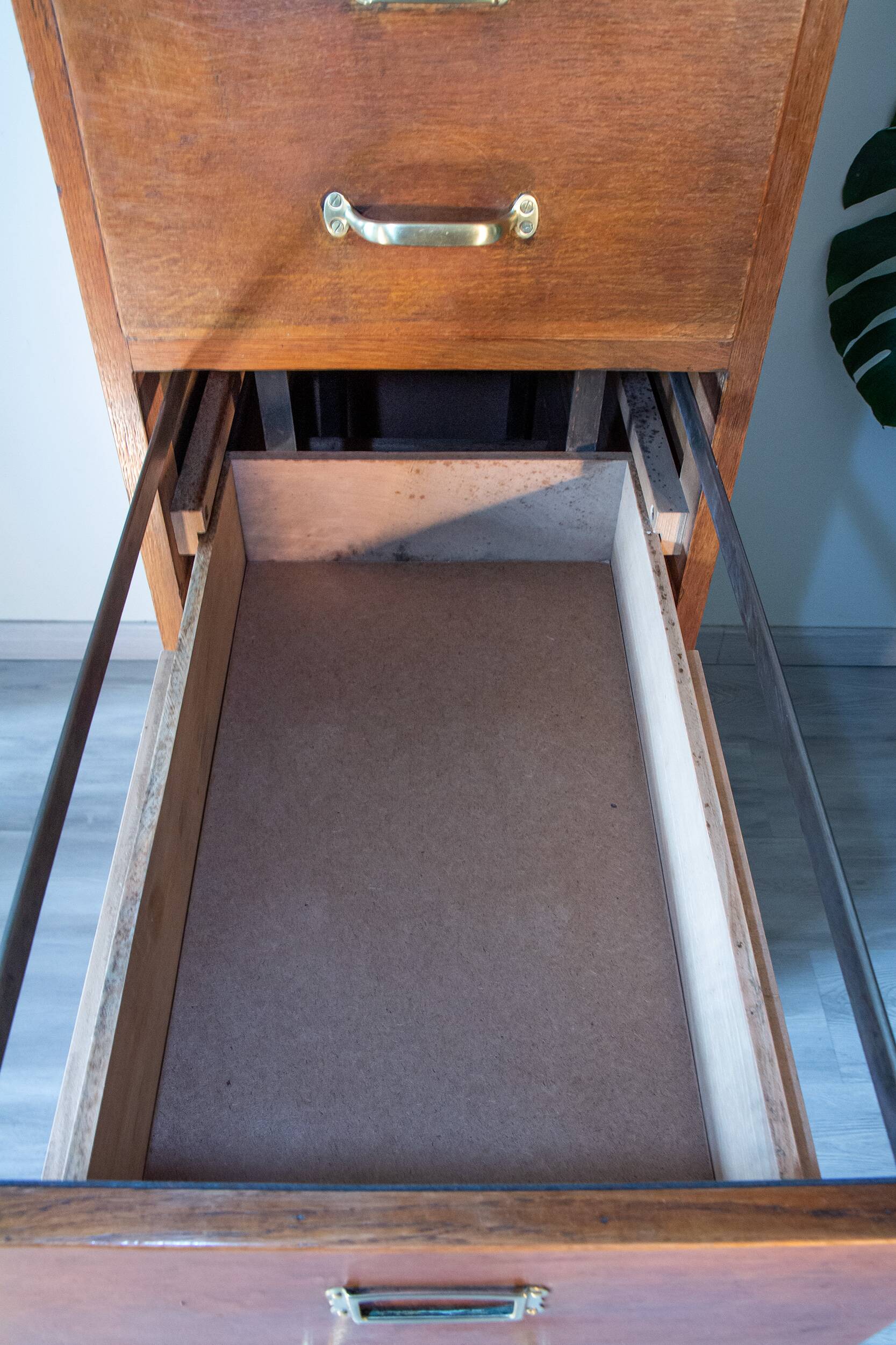 Old file cabinet, oak and brass, early 20th century