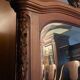 Beveled mirror trumeau fireplace glass in solid walnut Louis XVI style