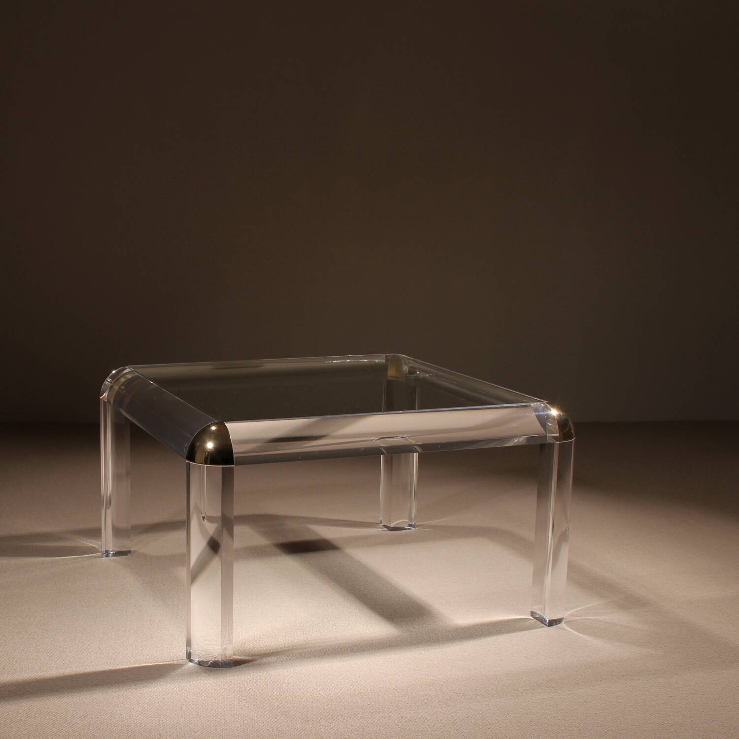 Square Lucite & Brass Coffee Table | Europe 1970s