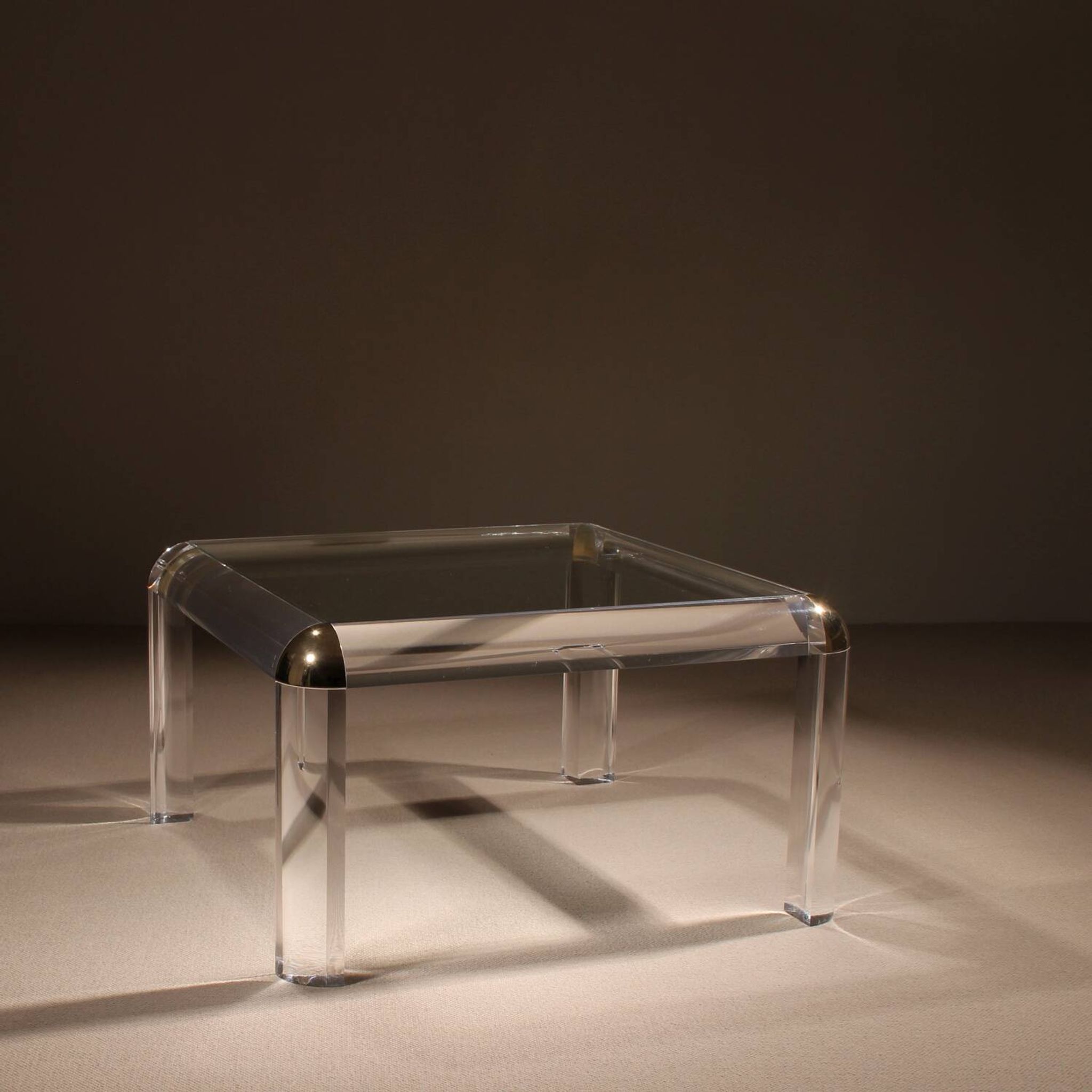 Square Lucite & Brass Coffee Table | Europe 1970s