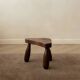 French Brutalist Wooden Tripod Stool in Solid Oak, 1950s