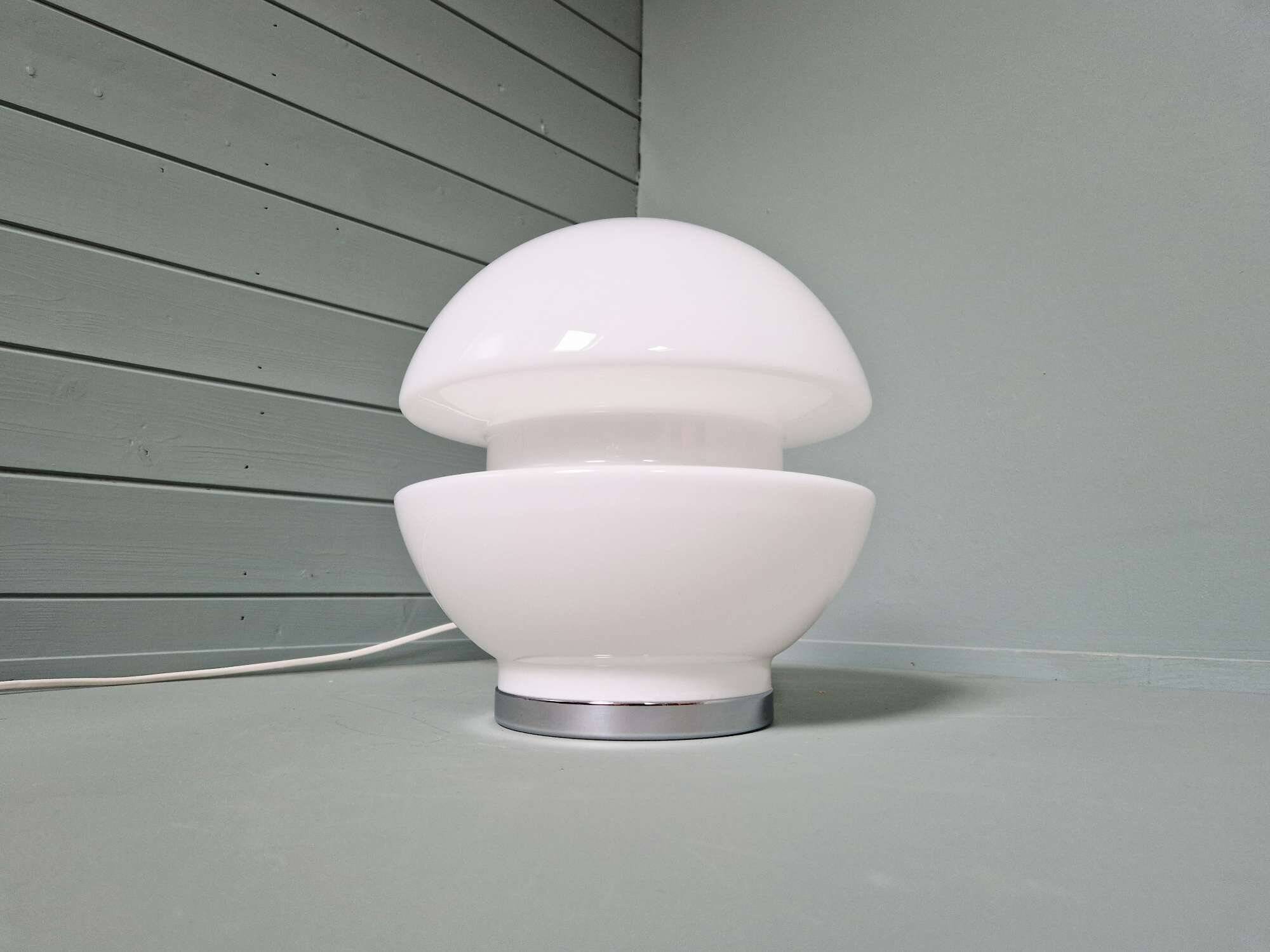 Space Age table lamp in white opaline and chrome metal, 1970