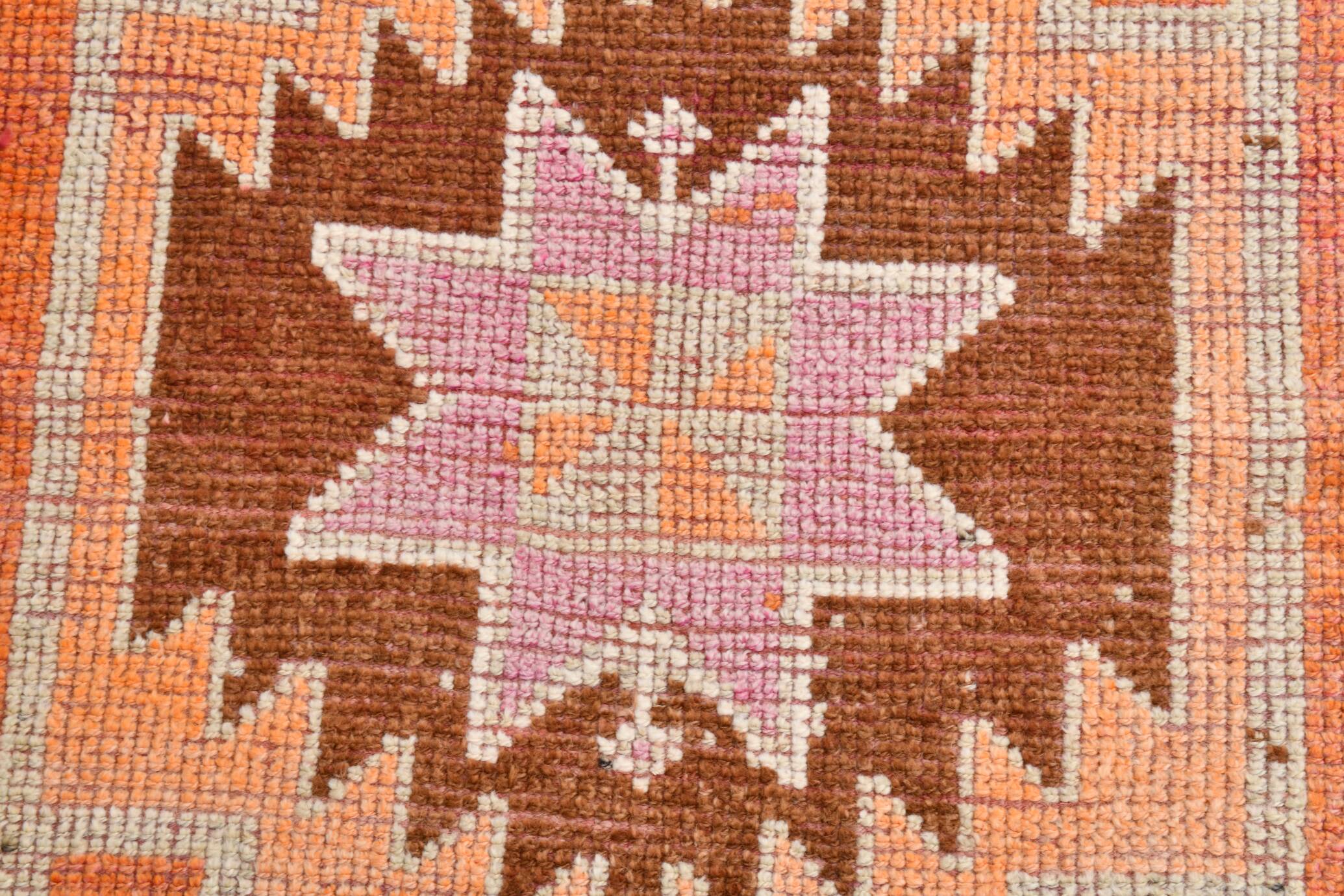 Soft Orange & Pink Star Pattern Handmade Wool Runner Rug, 99x338 Cm