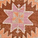 Soft Orange & Pink Star Pattern Handmade Wool Runner Rug, 99x338 Cm
