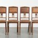 Set of 4 antique oak dining chairs in Art Nouveau style with sheepskin