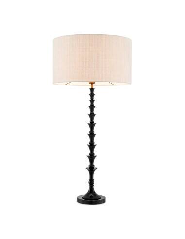 Pair of black piano lacquered table lamps with black granite base.
