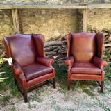 Vintage shepherdess armchairs in leather