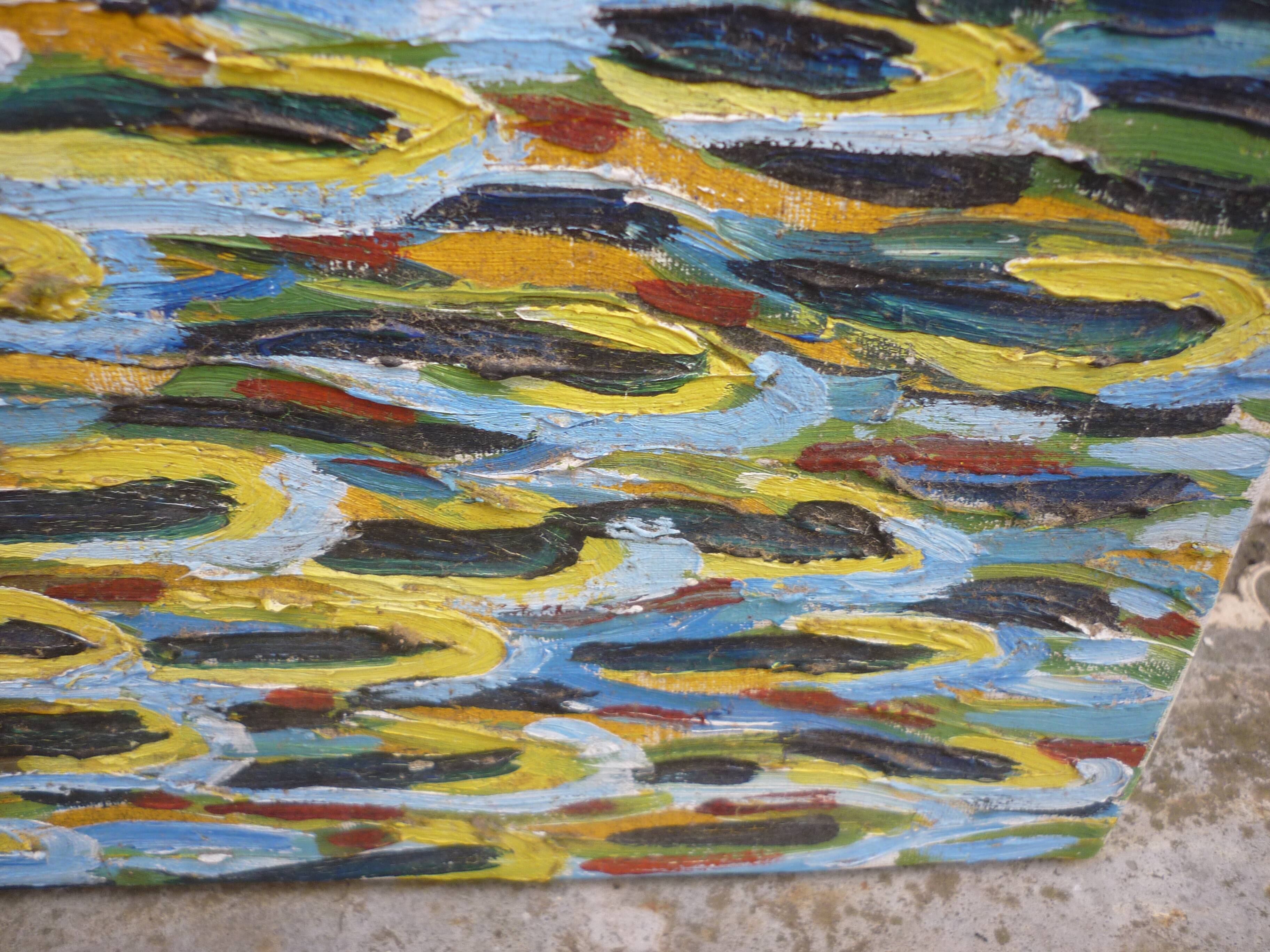 Tableau abstrait peinture couteau signé Lalanne