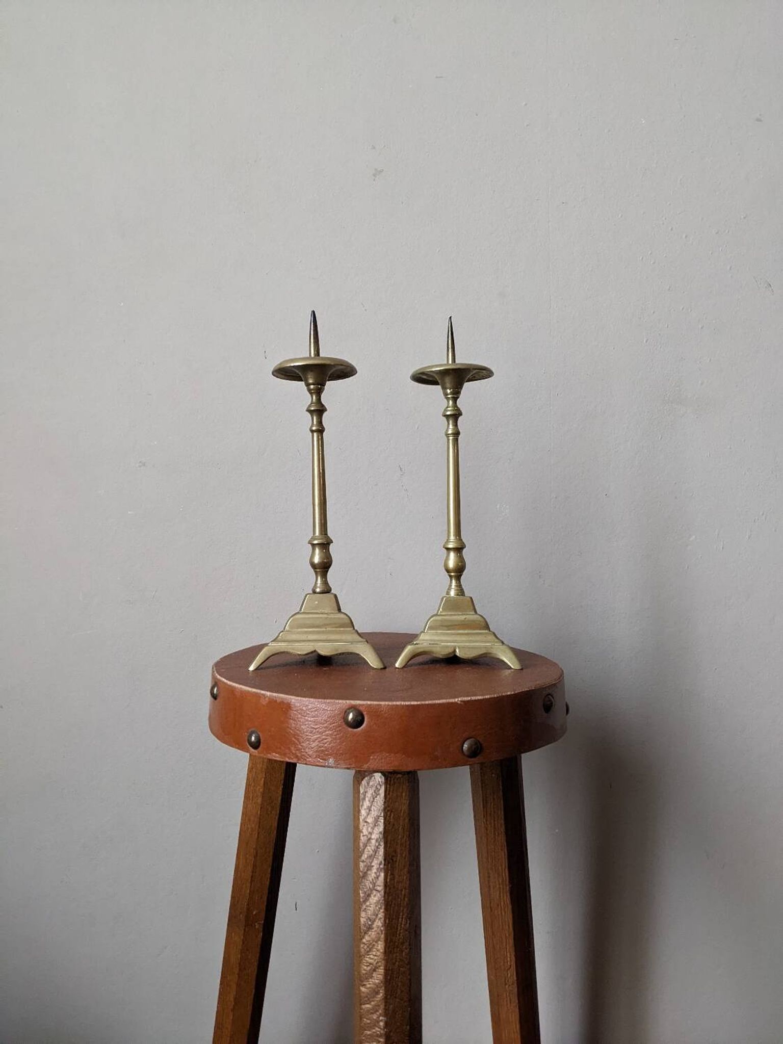 Pair of brass candlesticks, country bohemian Scandinavian style