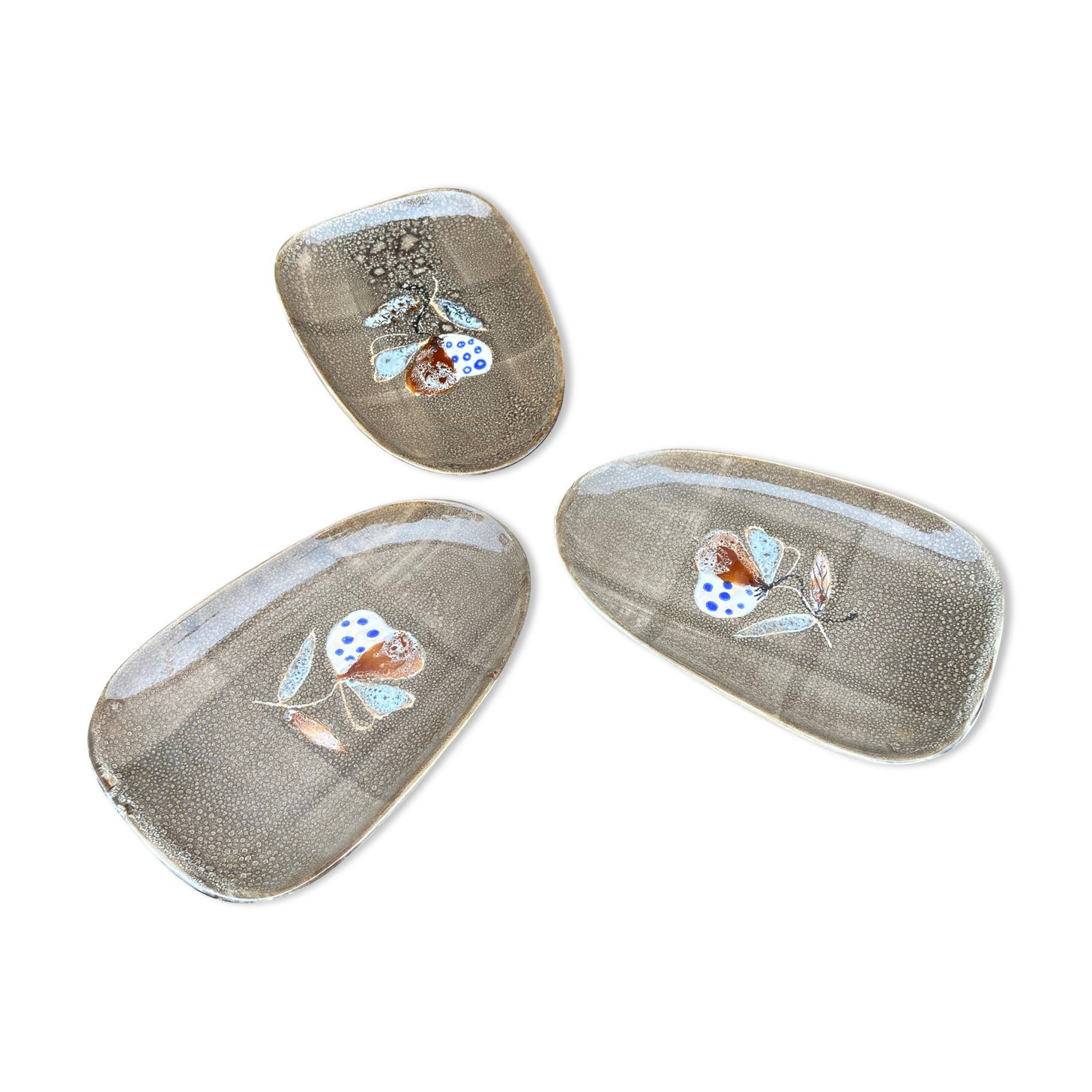 Set of 3  serving dishes-Faiencerie MBFA Pornic-Model Butterfly-70s