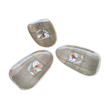 Set of 3  serving dishes-Faiencerie MBFA Pornic-Model Butterfly-70s