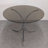 Chrome metal and smoked glass round table, Italy circa 1970.