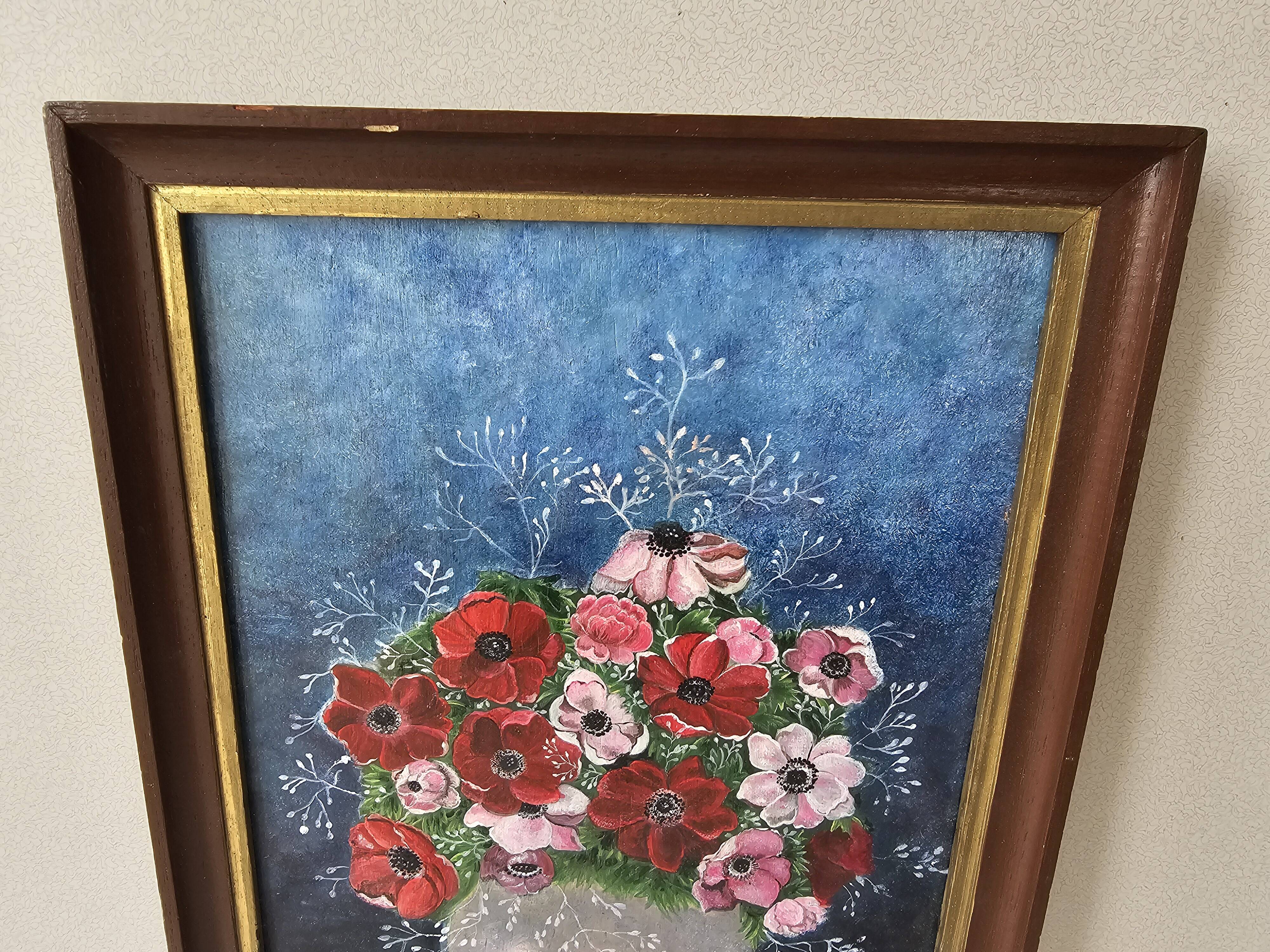 Oil on Panel - Bouquet of Anemone Flowers Signed G Jallon