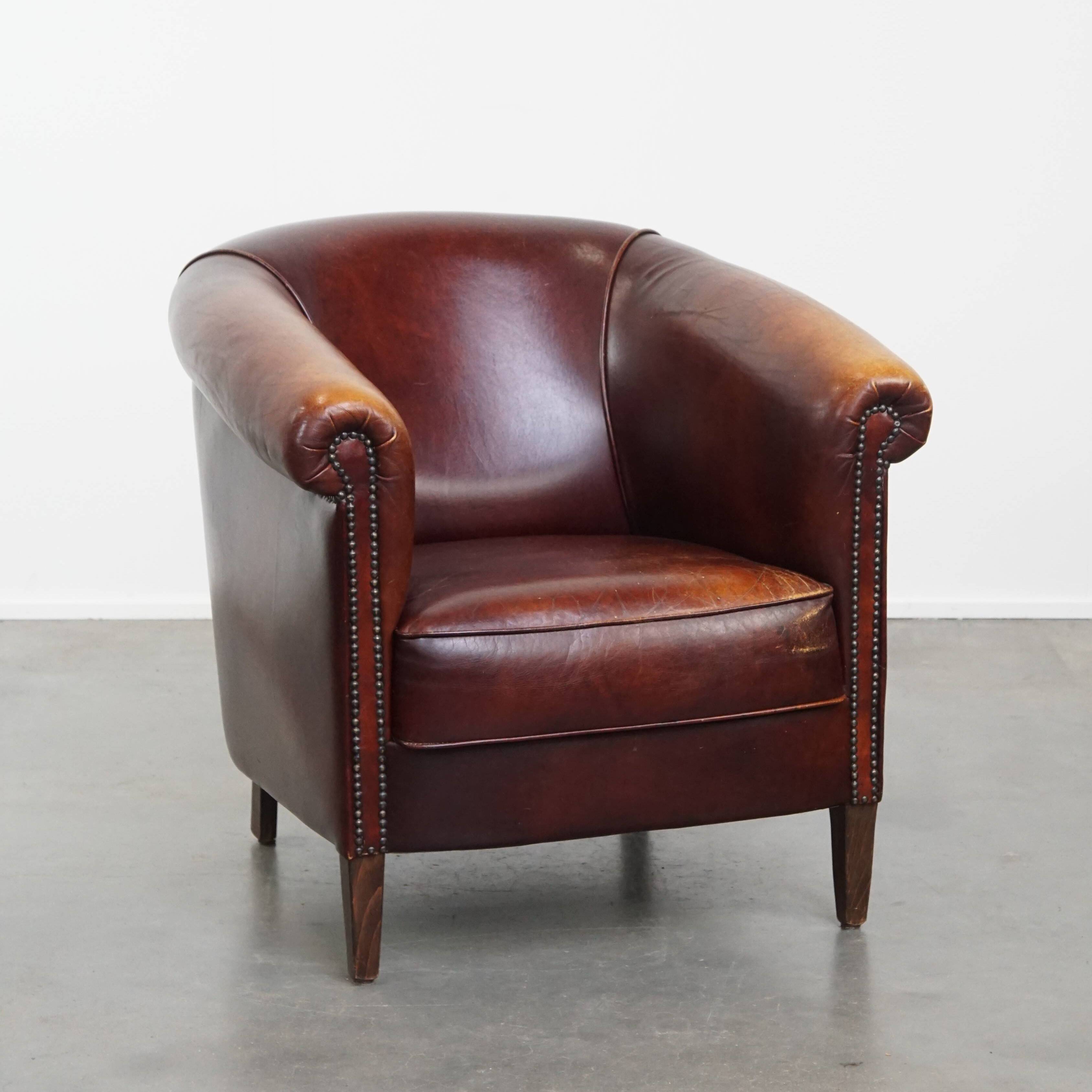Cowhide Leather Club Chair in English Style