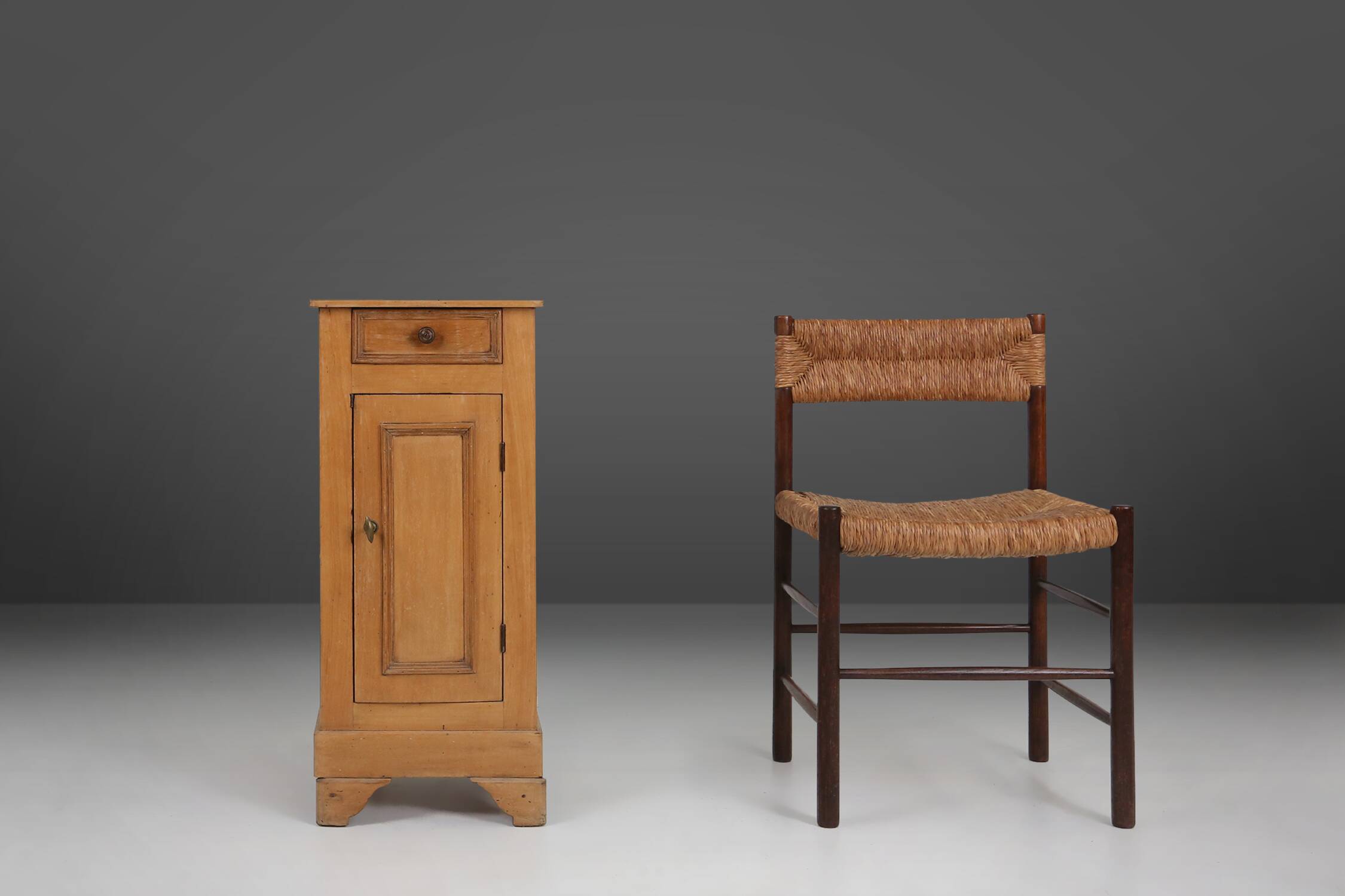 Elegant Art Deco wooden nightstand with drawer, France 1930s