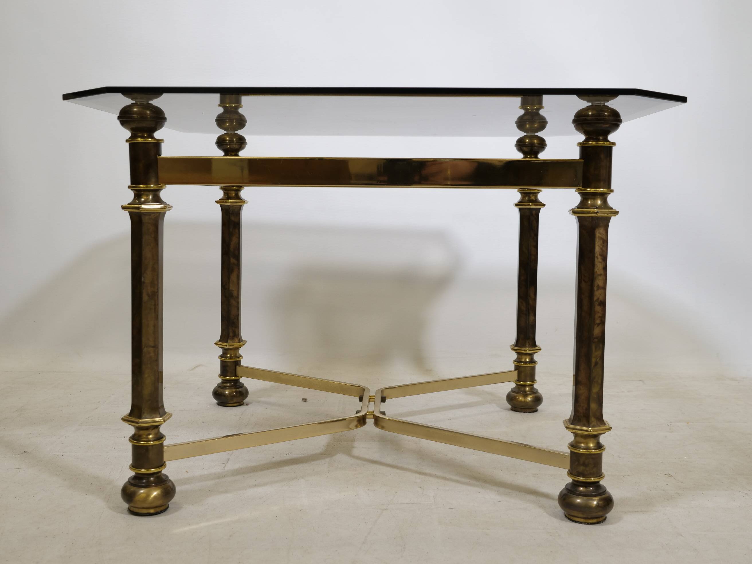Hollywood Regency Brass and Smoked Glass Coffee Table, 1970
