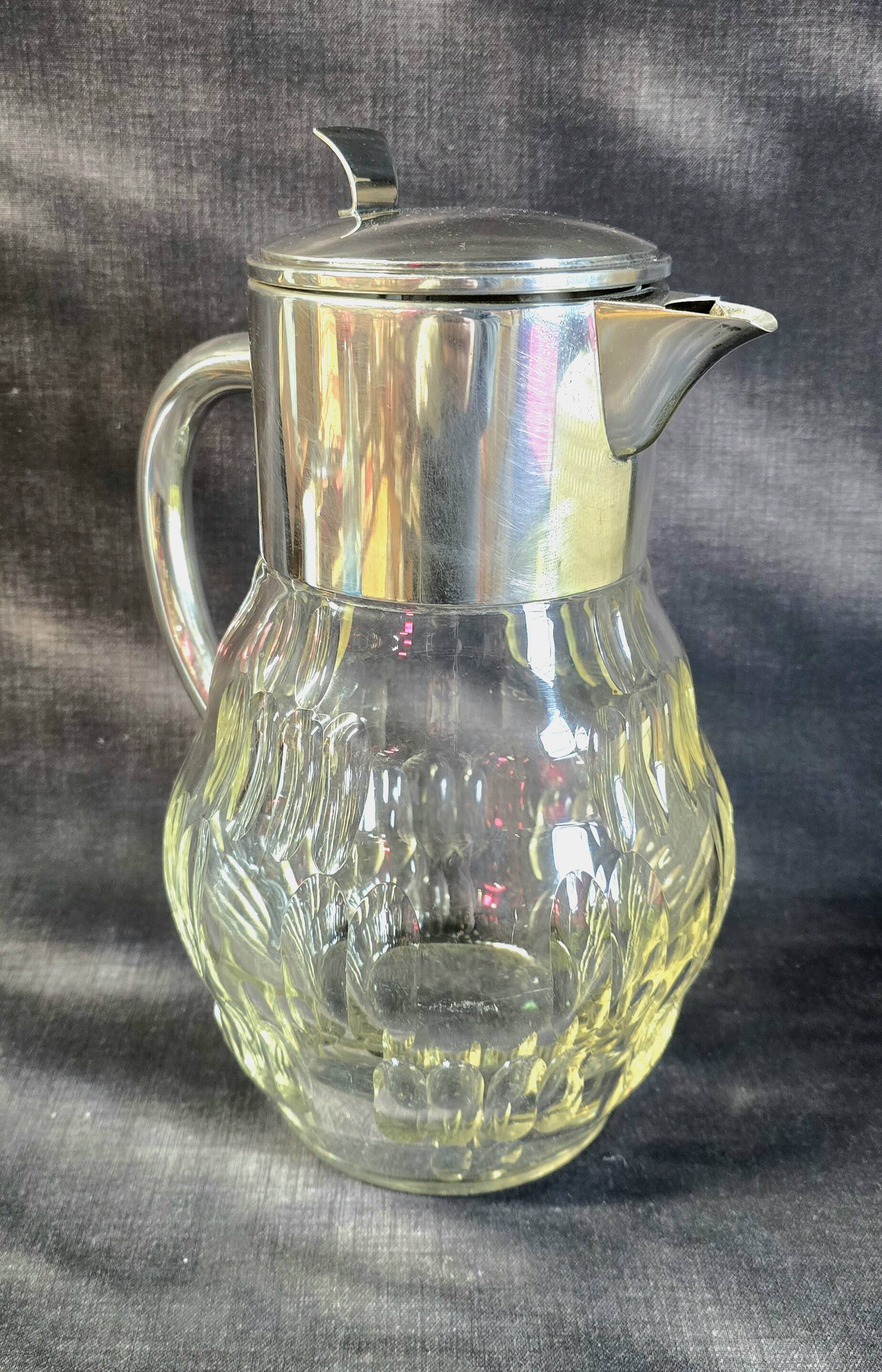 WMF jug / glass and silver-plated metal pouring vessel with filter, 1930s/40s