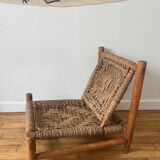 Fauteuil bas en bois et corde années 50