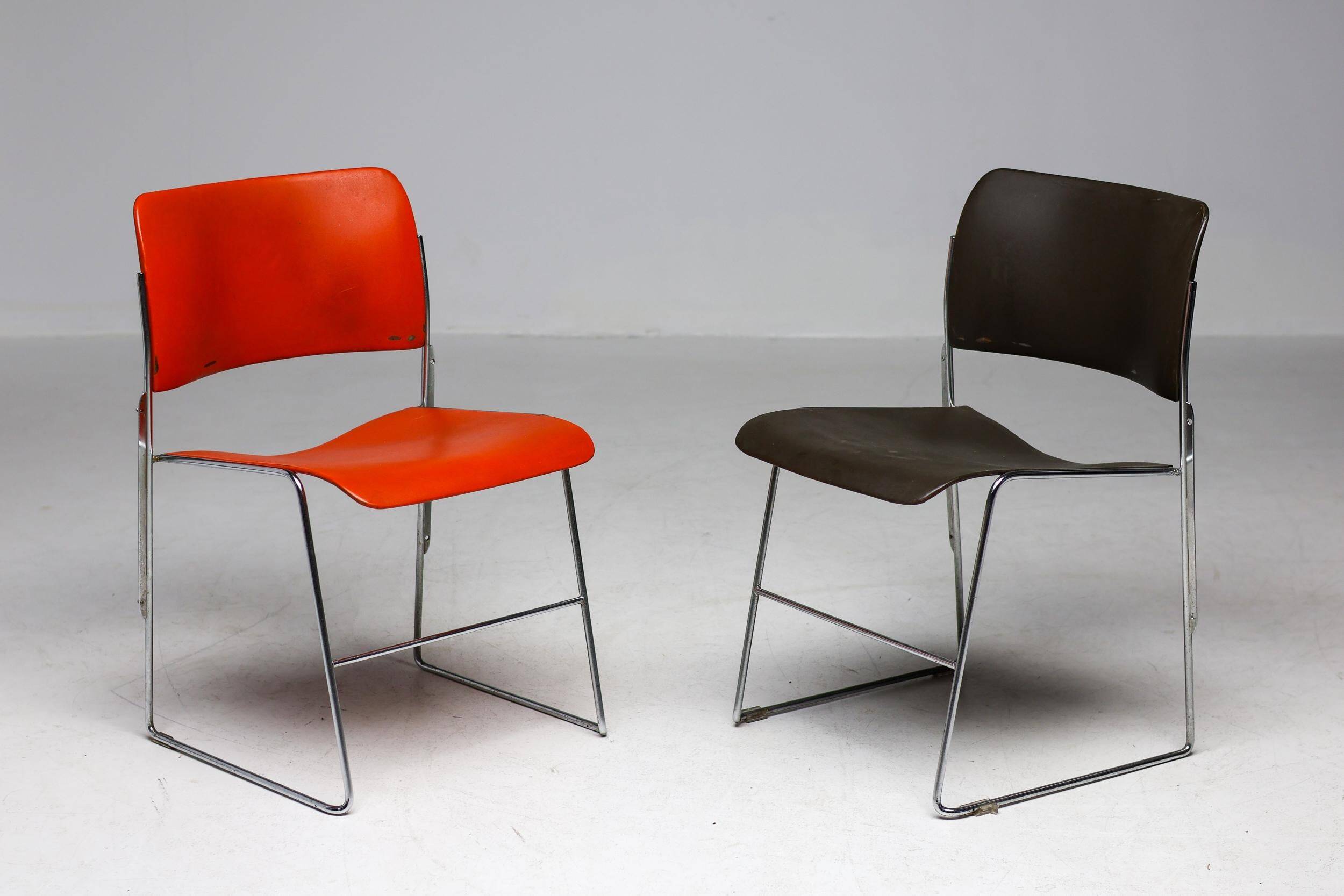 Chairs 40/4 by David Rowland - Red and Brown, Vintage 1970s, Made in the USA