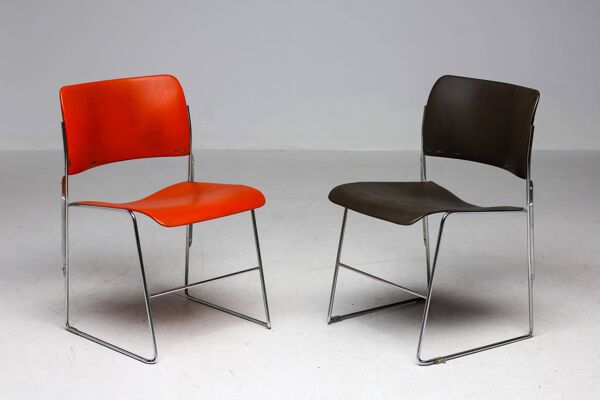 Chaises 40/4 par David Rowland - Rouge et Marron, Vintage des années 1970, Fabriquées aux États-Unis