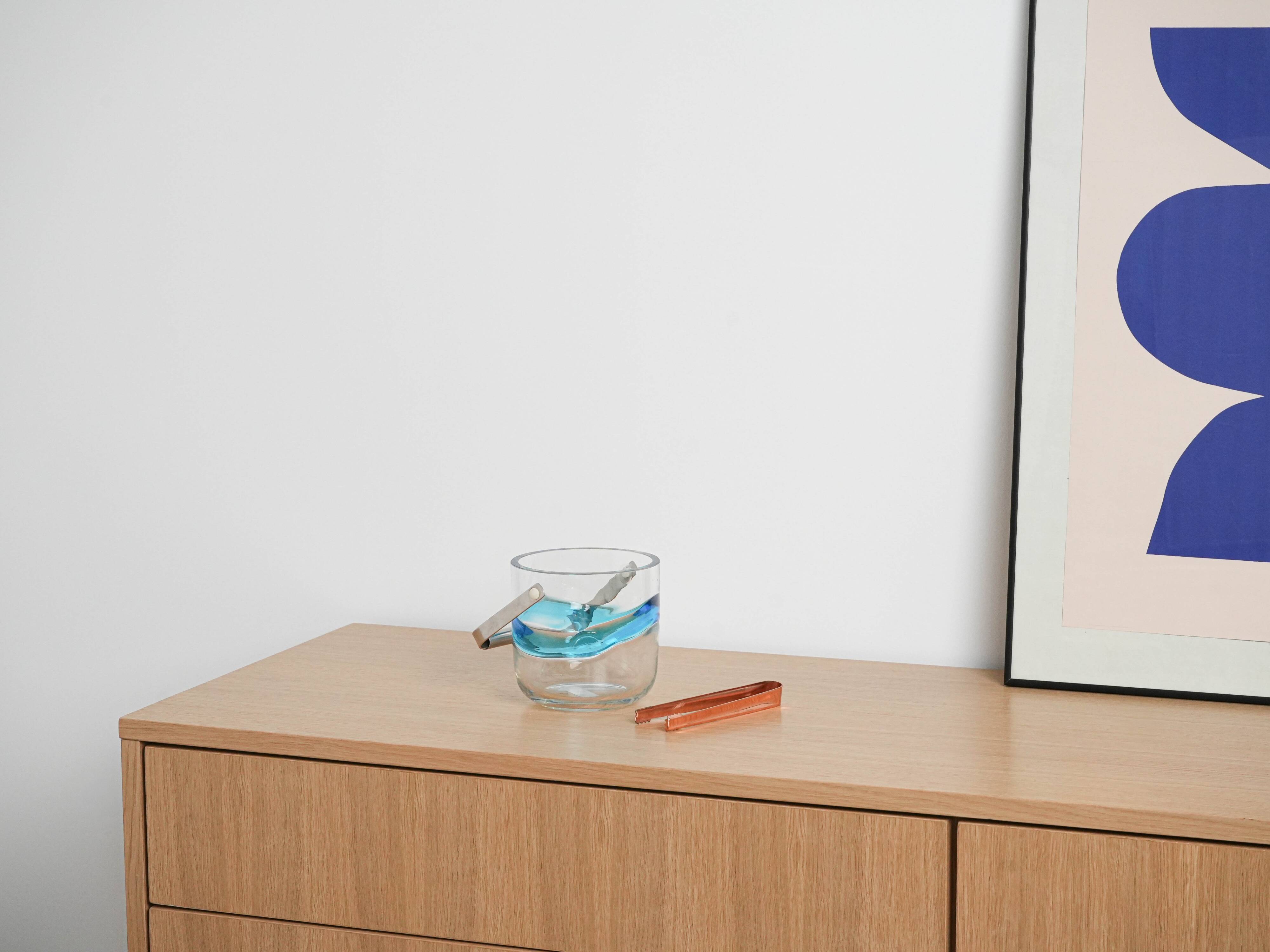 Glass ice bucket, Danish design, 1970s, manufactured by Holmegaard