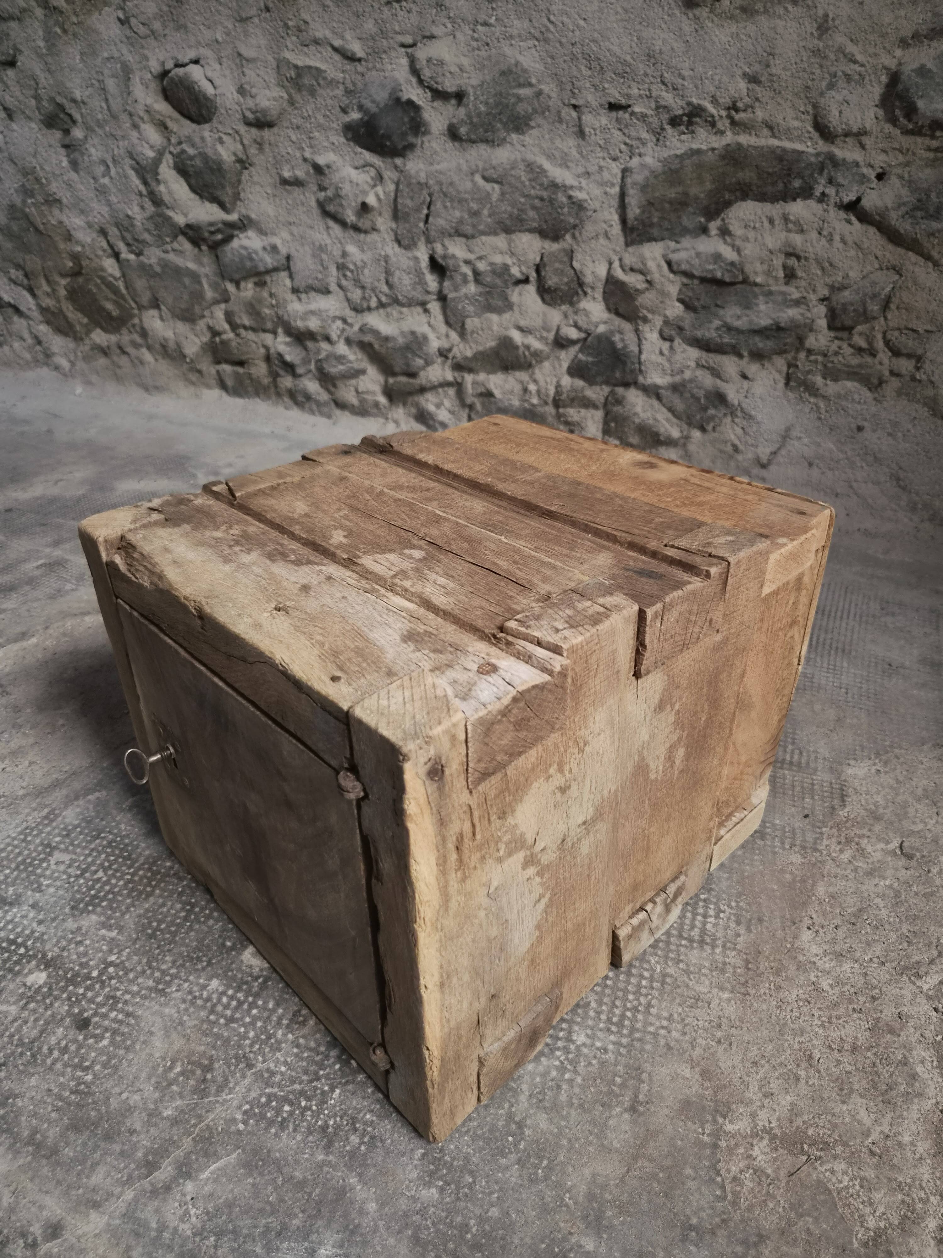 French antique oak safe, lockable rustic chest, circa 1750–1850.