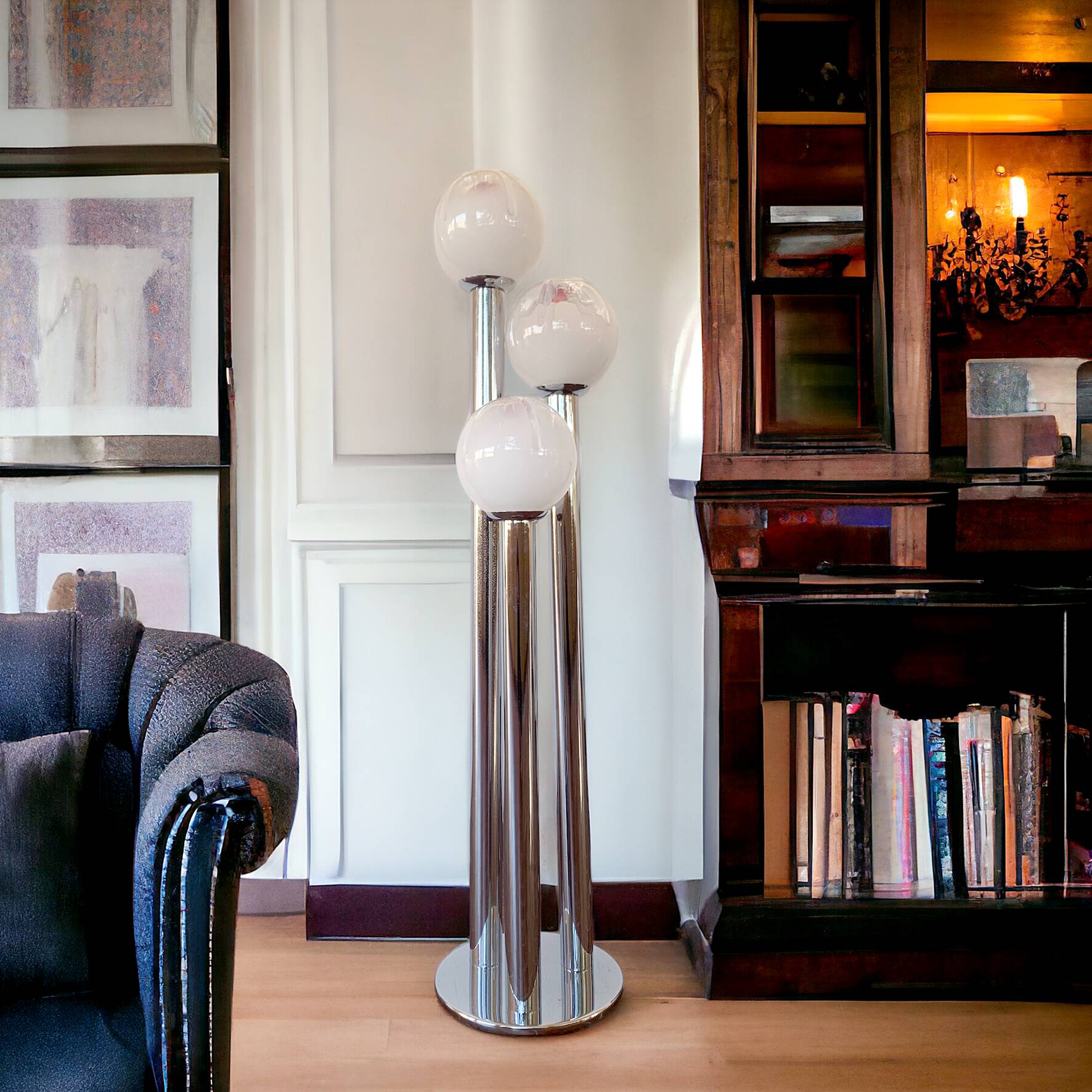 Mazzega chrome and Murano glass floor lamp, 1970s