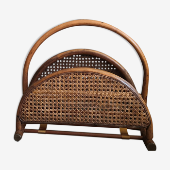 Porte revue en bois tourné et cannage