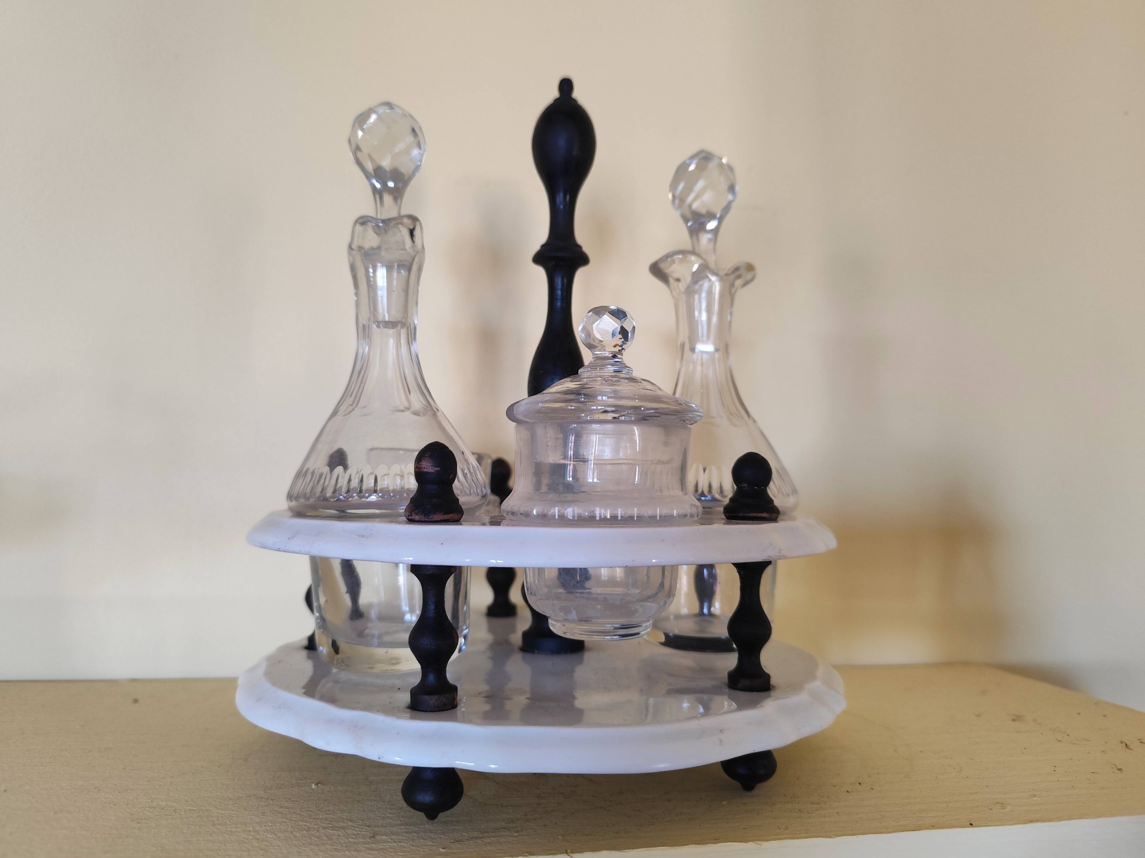 Serviteur de table 1900, 5 récipients pour huile vinaigre condiments  Gien