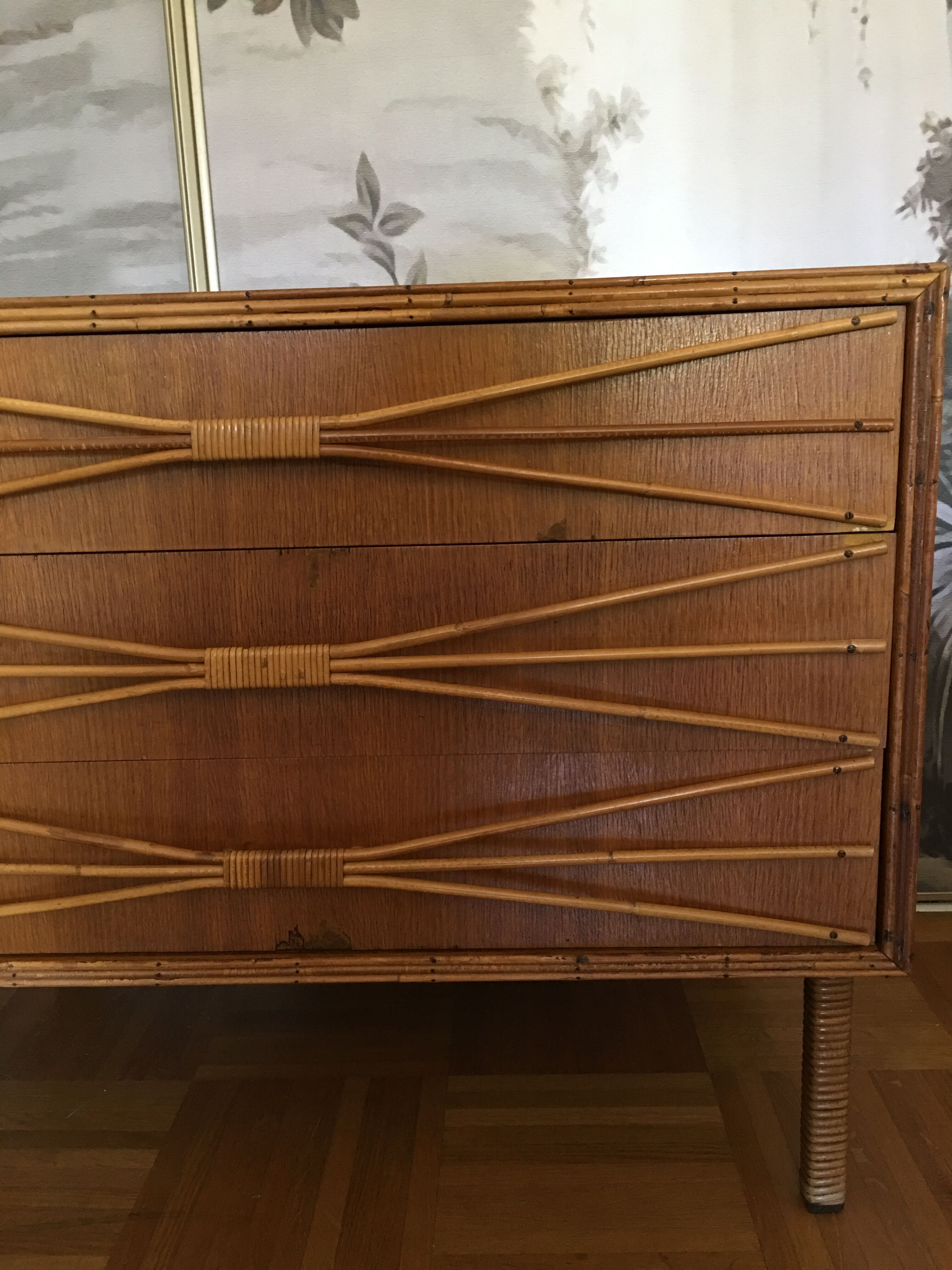 Rattan chest of drawers of the years 50