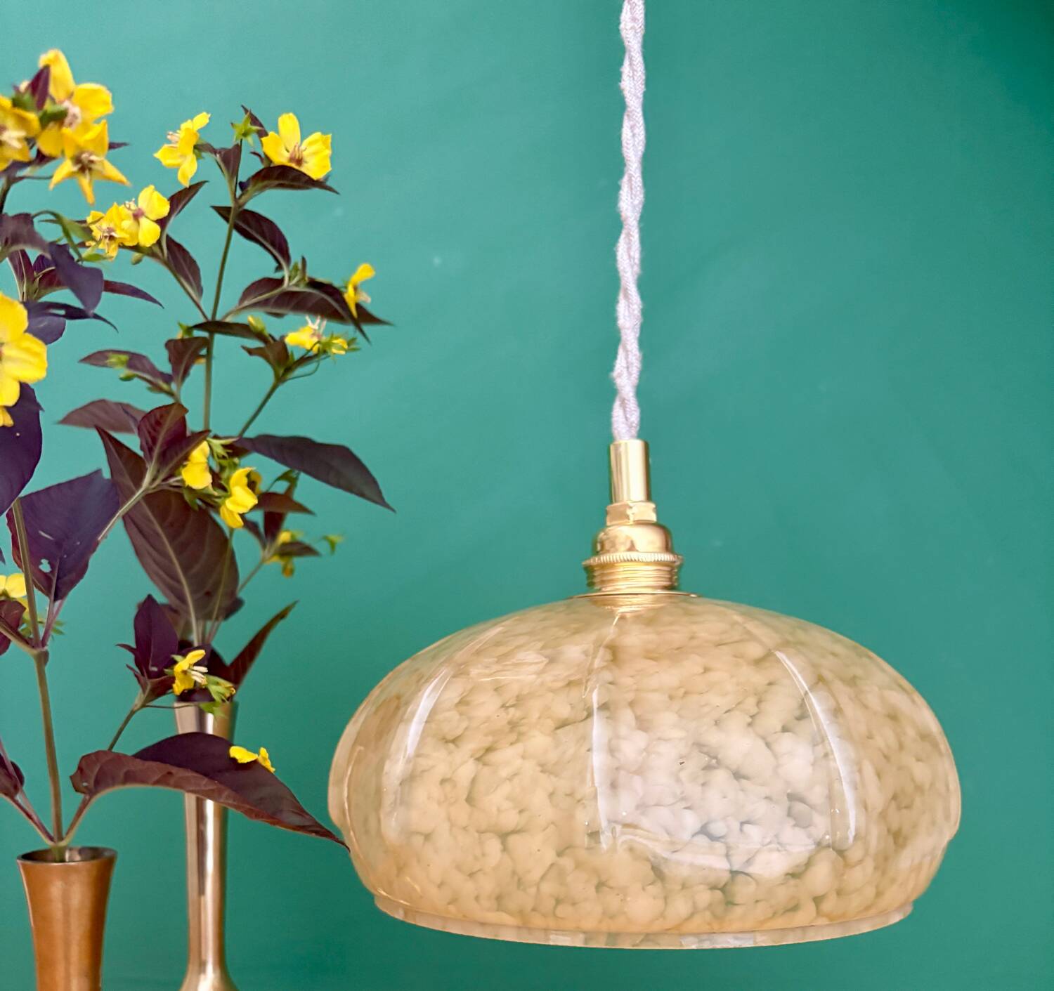 Vintage Art Deco glass pendant light in yellow from Clichy.