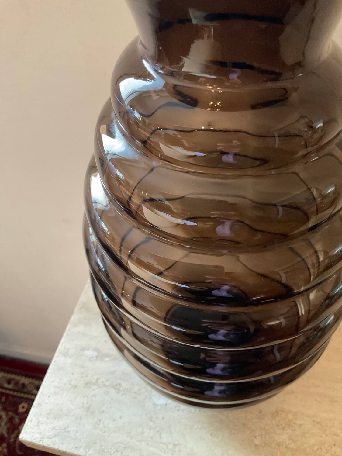 Large vintage smoked glass vase