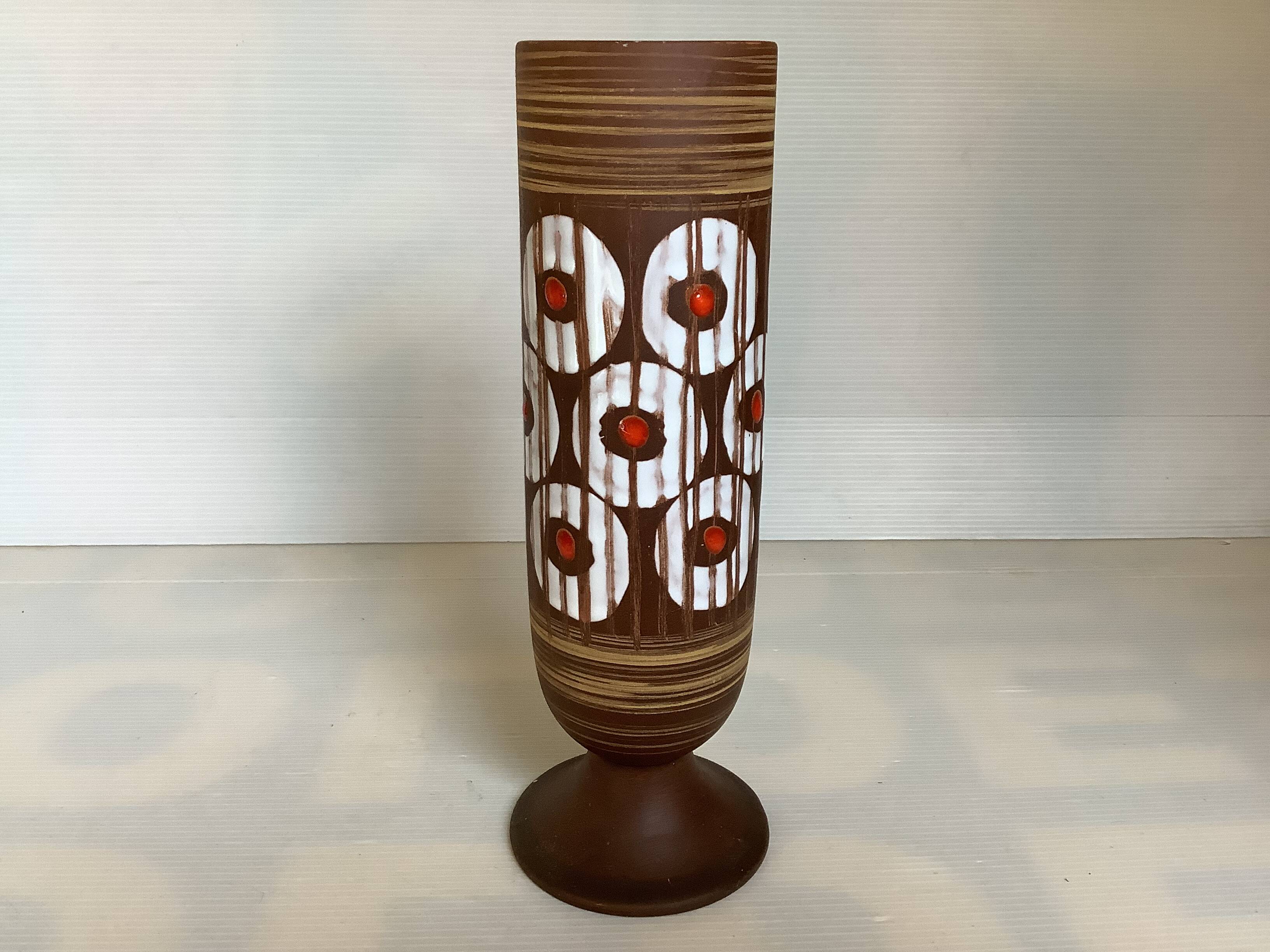 W Germany Round White and Red Matte and Enameled Vase