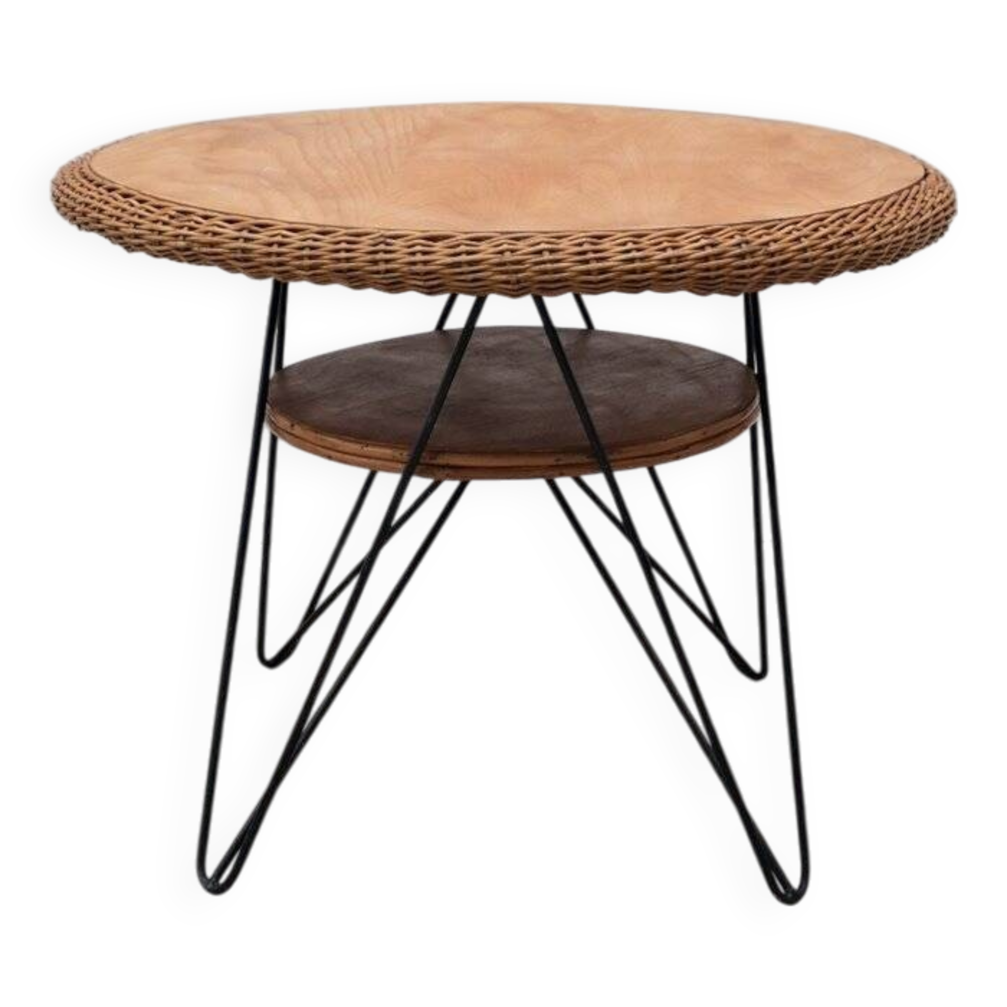 Coffee table in rattan and metal, France 1950