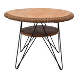 Rattan and metal coffee table, France 1950