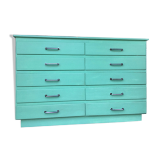 Water green loom cabinet with 10 drawers - 1960
