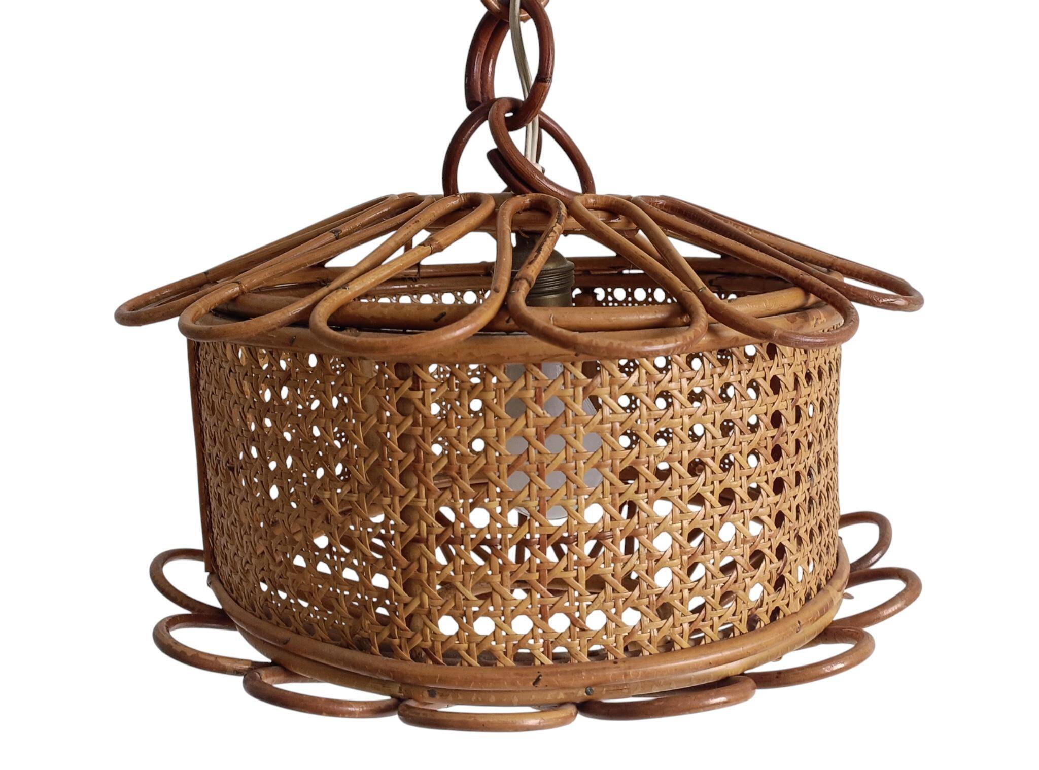 Handcrafted Bamboo and Rattan Pendant Lamp, Spanish Modernist, 1960s